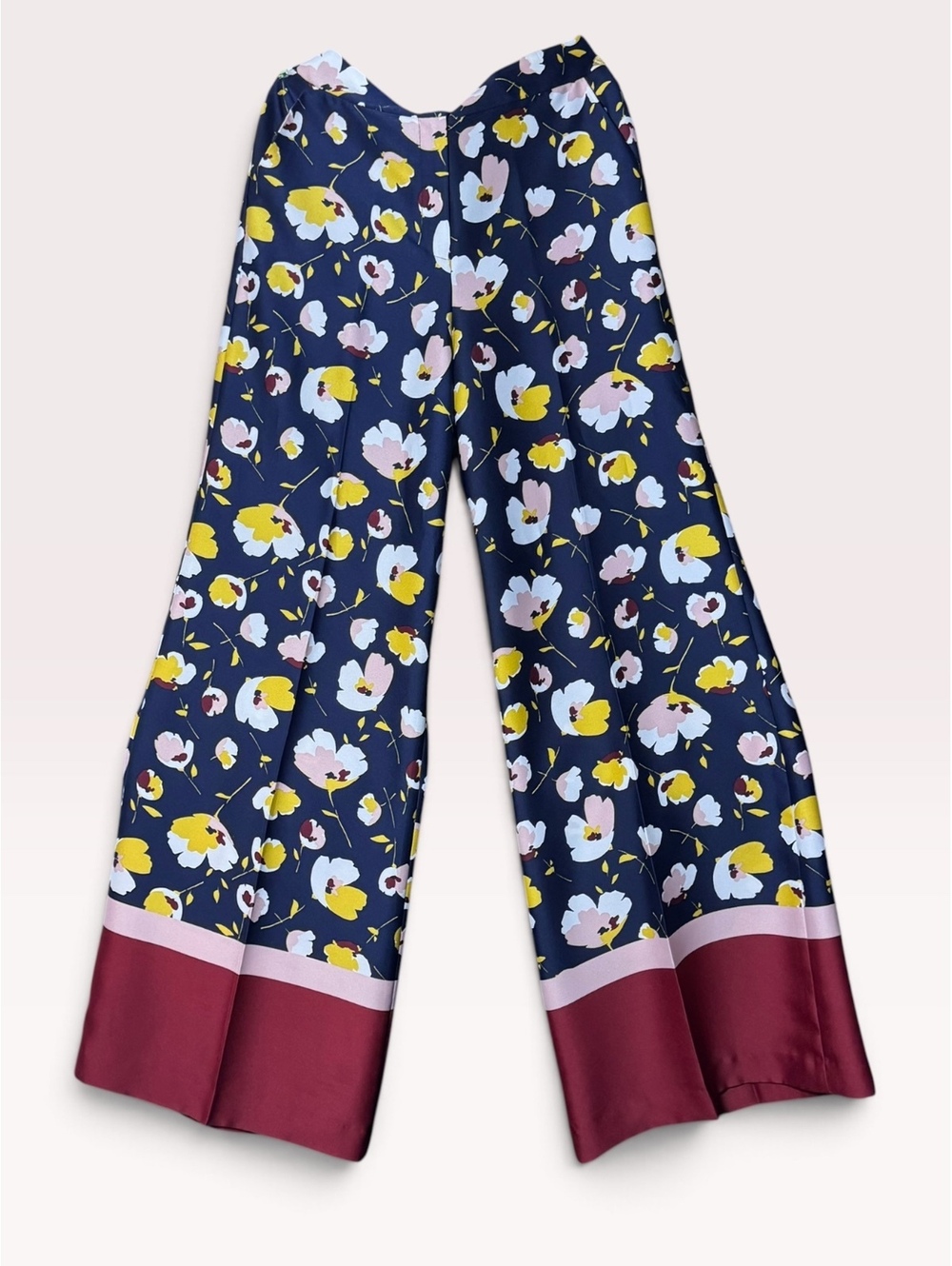 Boden Weybourne Wide-Leg Floral Silk-Blend Trousers – Navy & Pink Size 4R